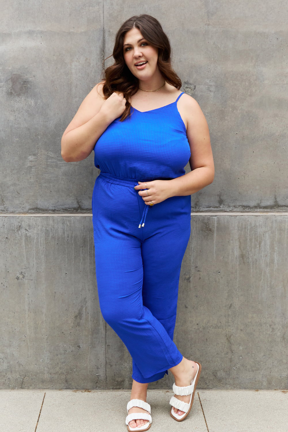 ODDI Textured Woven Jumpsuit in Royal Blue
