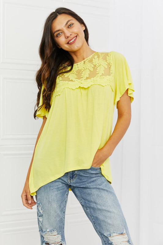 CULTURE CODE Ready to Go Lace Embroidered Top in Yellow Mousse