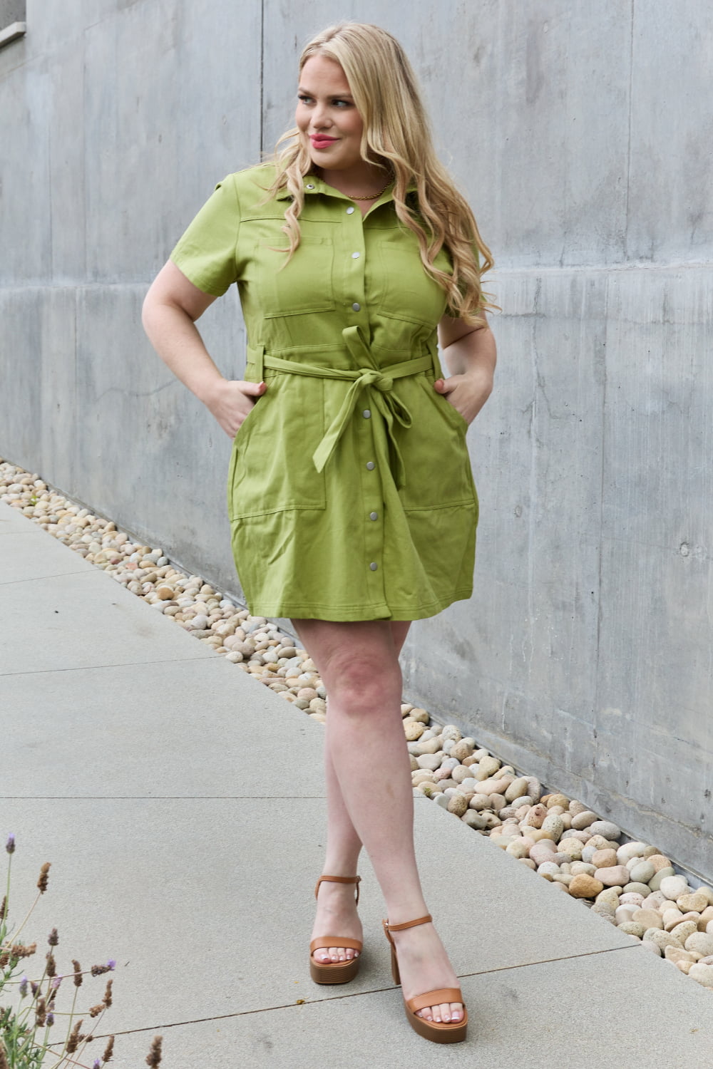 JADE BY JANE Stick With Me Button Down Dress in Lime