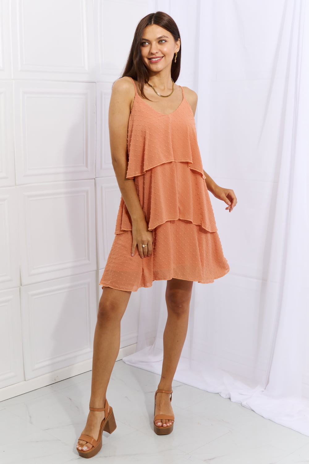 CULTURE CODE By The River Cascade Ruffle Style Cami Dress in Sherbet