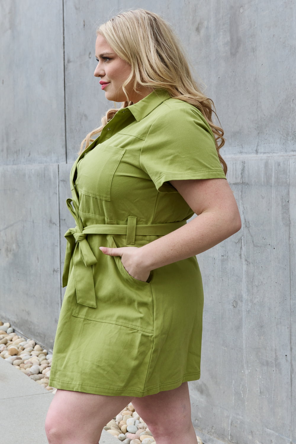JADE BY JANE Stick With Me Button Down Dress in Lime