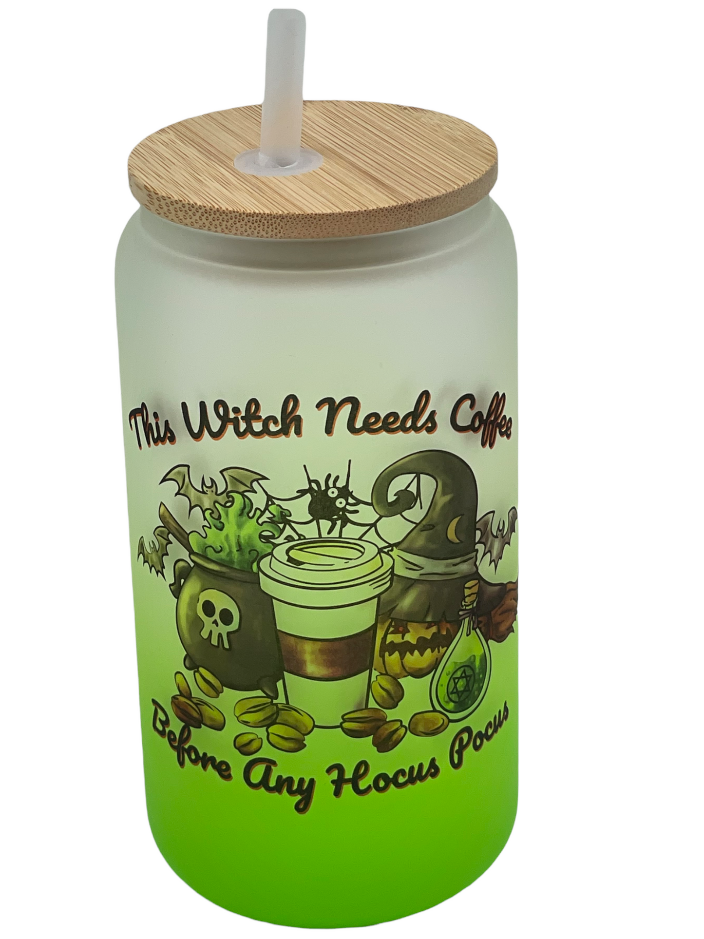 This Witch Needs Coffee 16 oz Glass Tumbler